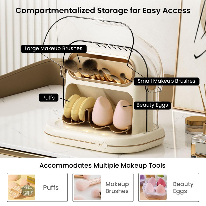 KAYUSO Electric Makeup Brush Dryer Machine, 3 in 1 Automatic Makeup Brush Dryer and Storage with Cover, Timed Cleaning Tool for Most Size Brushes and Sponges - Image 3