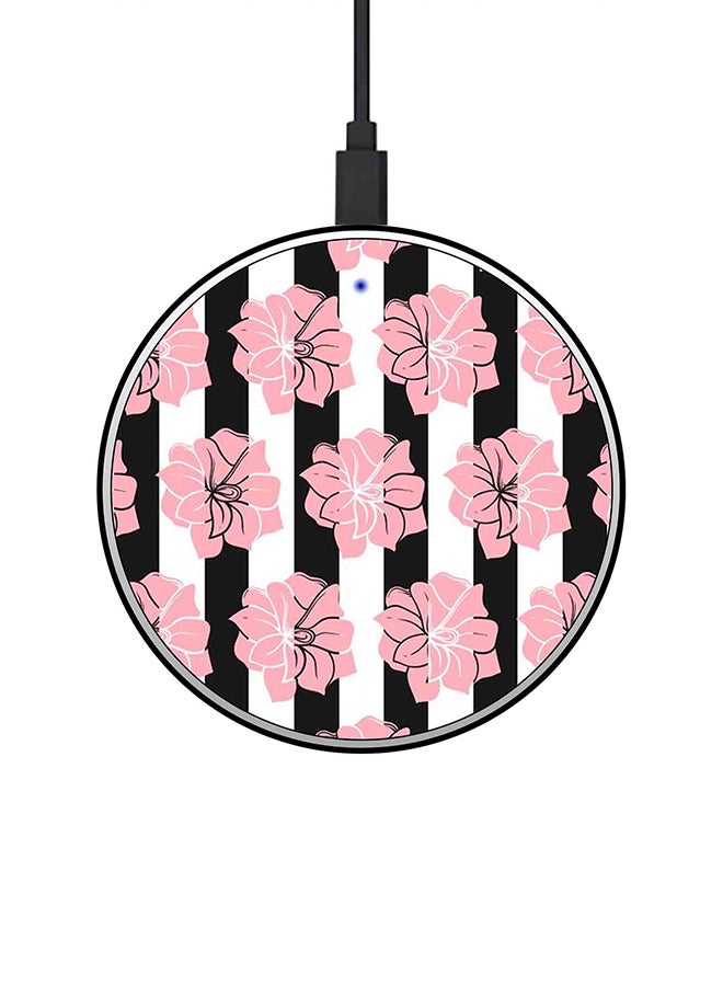 Theodor Flower Printed Ultra Slim Fast Wireless Charger With USB Cable Black/Pink/White - Image 1