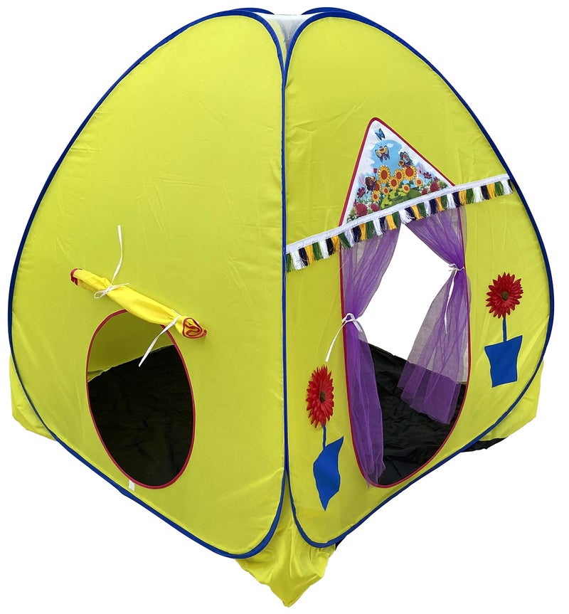 HOMECUTE Foldable Popup Big/Jumbo Size Play Tent House for Kids,Outdoor & Indoor Use, 3 Year to 12 Years 110 x 110 x 120 cm (Big Size Yellow) - Image 1