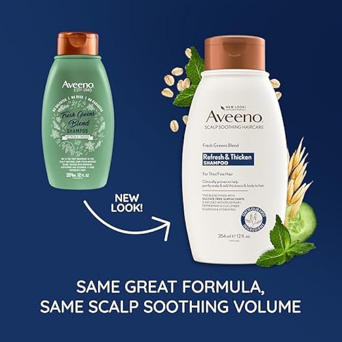 Aveeno FRESH GREENS BLEND NATURAL VOLUMIZING SHAMPOO, CUCUMBER, ROSEMARY, FOR FINE HAIR, 12 FL OZ - Image 3