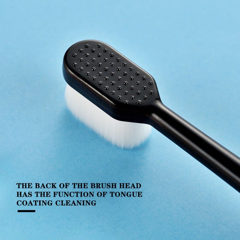 Soft Micro Nano Toothbrush 4 Pack Black White Flat Head Wavy Design For Adults - Image 4