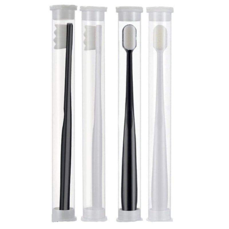 Soft Micro Nano Toothbrush 4 Pack Black White Flat Head Wavy Design For Adults - Image 2