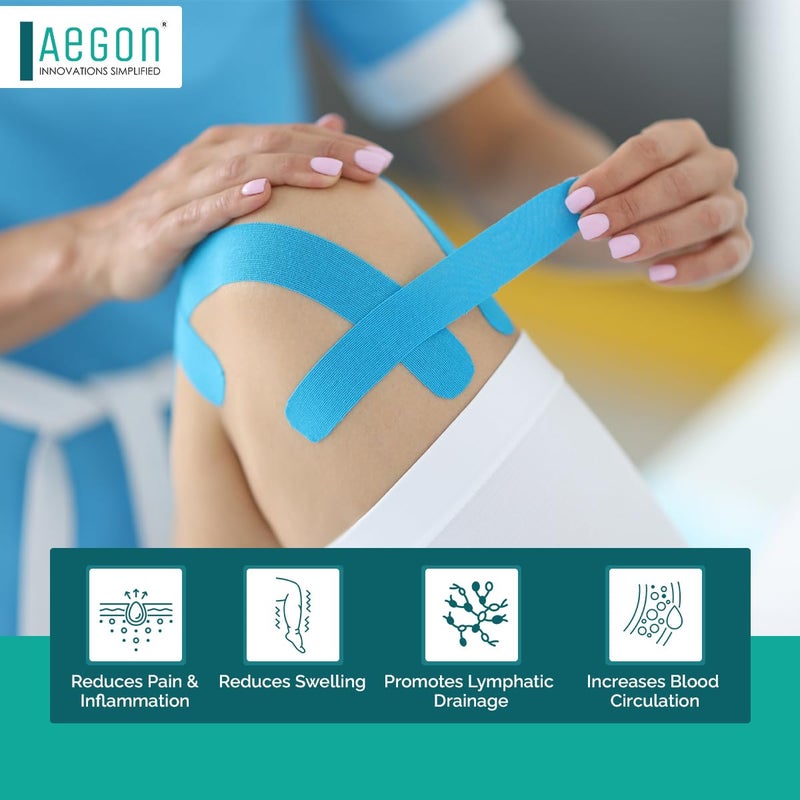 AEGON Waterproof Kinesiology Tape 5 Metres Latex Free Breathable Athletic Sports Tape For Injury, Muscle Support, Pain Relief, Joint Support And Physiotherapy (Blue, 5 cm) - Image 3