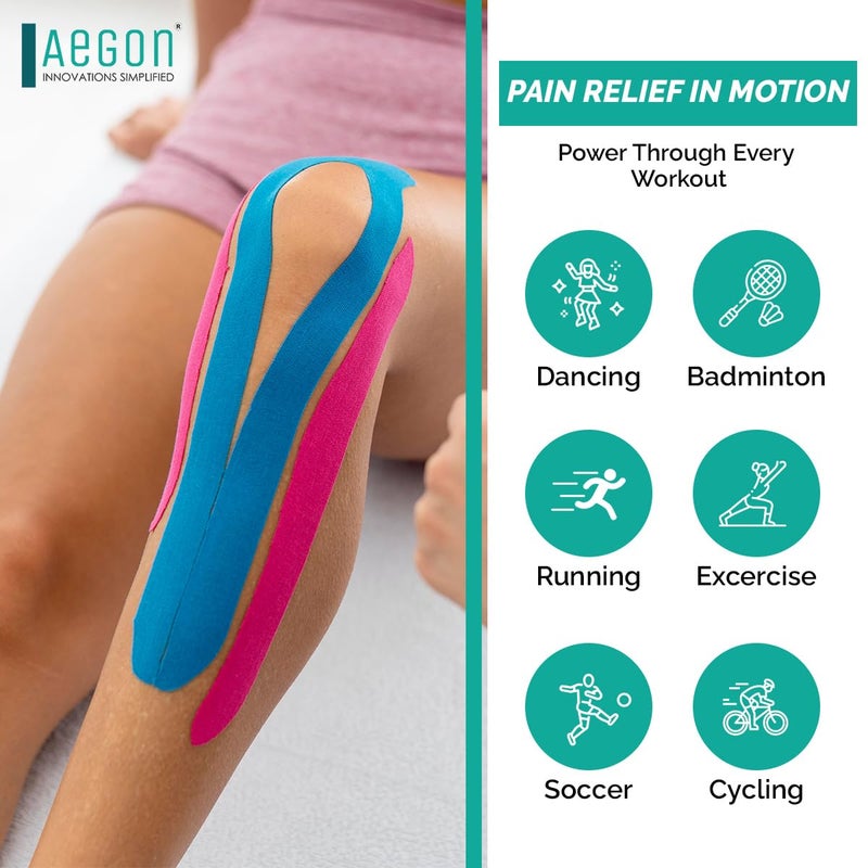 AEGON Waterproof Kinesiology Tape 5 Metres Latex Free Breathable Athletic Sports Tape For Injury, Muscle Support, Pain Relief, Joint Support And Physiotherapy (Blue, 5 cm) - Image 4