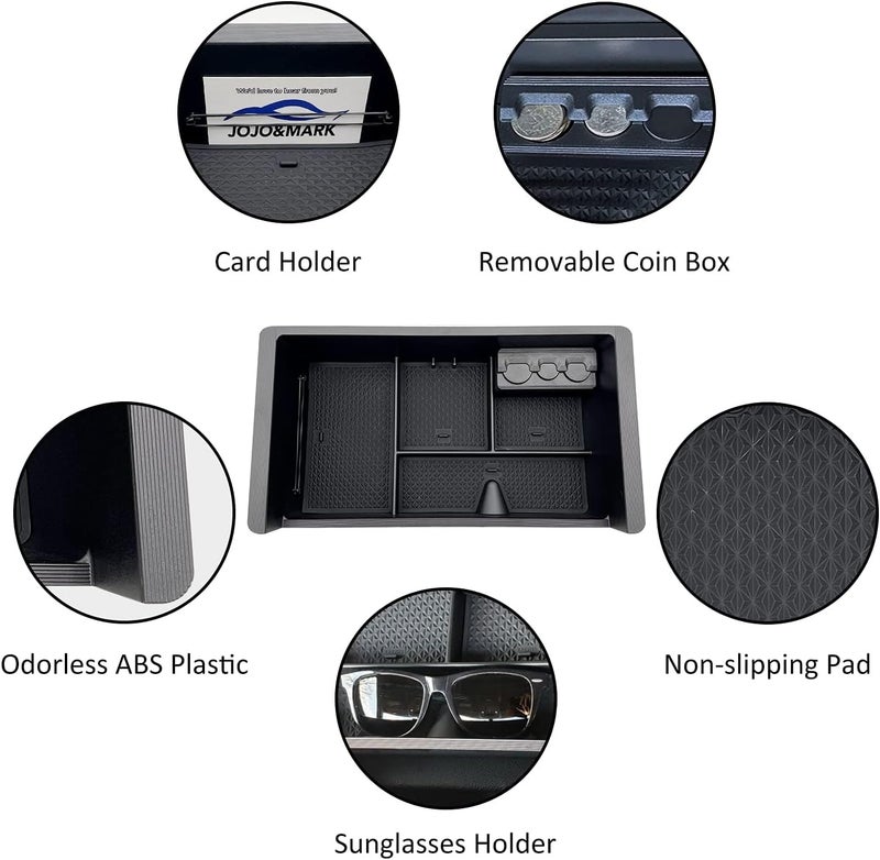 JOJOMARK صينية تنظيم كونسول الوسط متوافقة مع ملحقات GMC Sierra 2014-2018، (2015-2020) Yukon/Chevy Tahoe Silverado Suburban، صندوق تخزين مسند الذراع يحل محل 22817343 (أسود) - Image 5