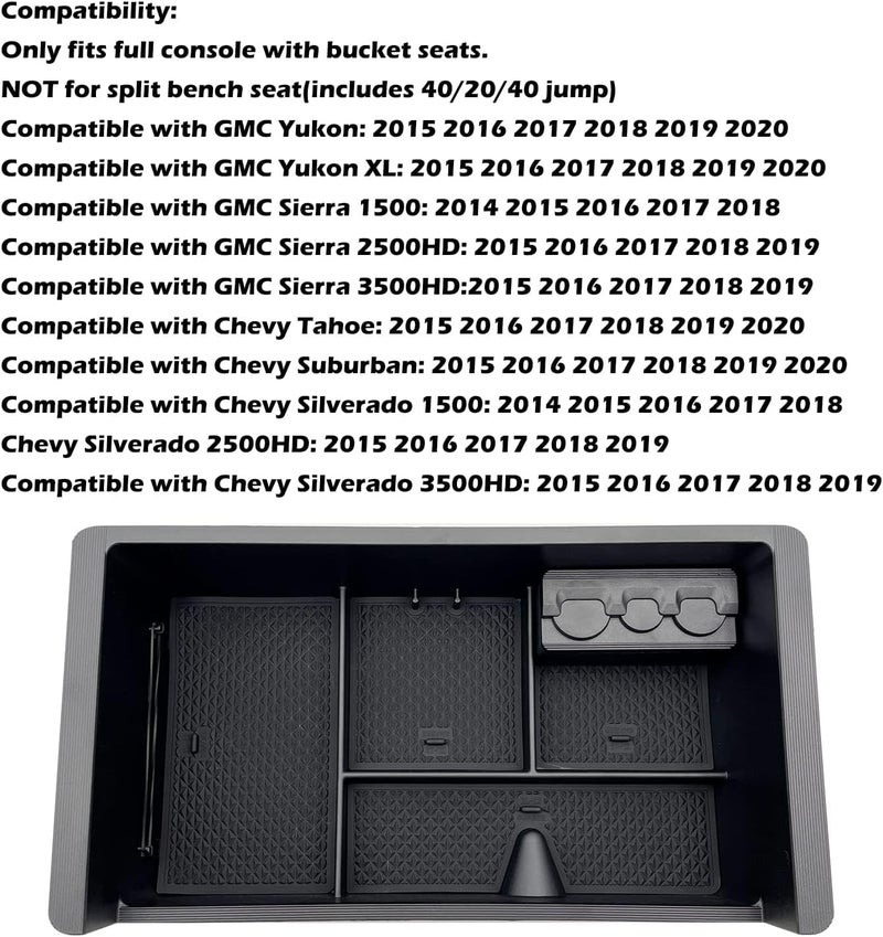 JOJOMARK صينية تنظيم كونسول الوسط متوافقة مع ملحقات GMC Sierra 2014-2018، (2015-2020) Yukon/Chevy Tahoe Silverado Suburban، صندوق تخزين مسند الذراع يحل محل 22817343 (أسود) - Image 2