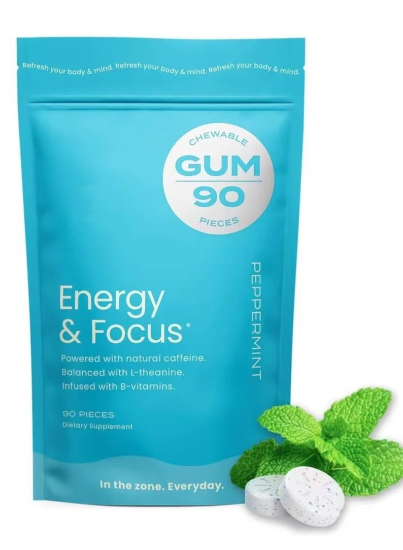 Gum NeuroGum Energy Caffeine Gum (90 Pieces) - Sugar Free with L-theanine + Natural Caffeine + Vitamin B12 u0026 B6 - Nootropic Energy u0026 Focus Supplement for Women u0026 Men - Keto u0026 Vegan, Pepp - Image 1