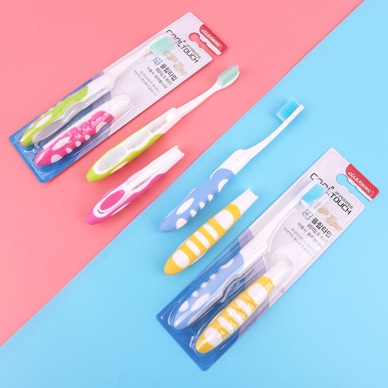 Generic Foldable Caterpillar Travel Toothbrushes Dual-Pack for Couples Blue yellow - Image 3