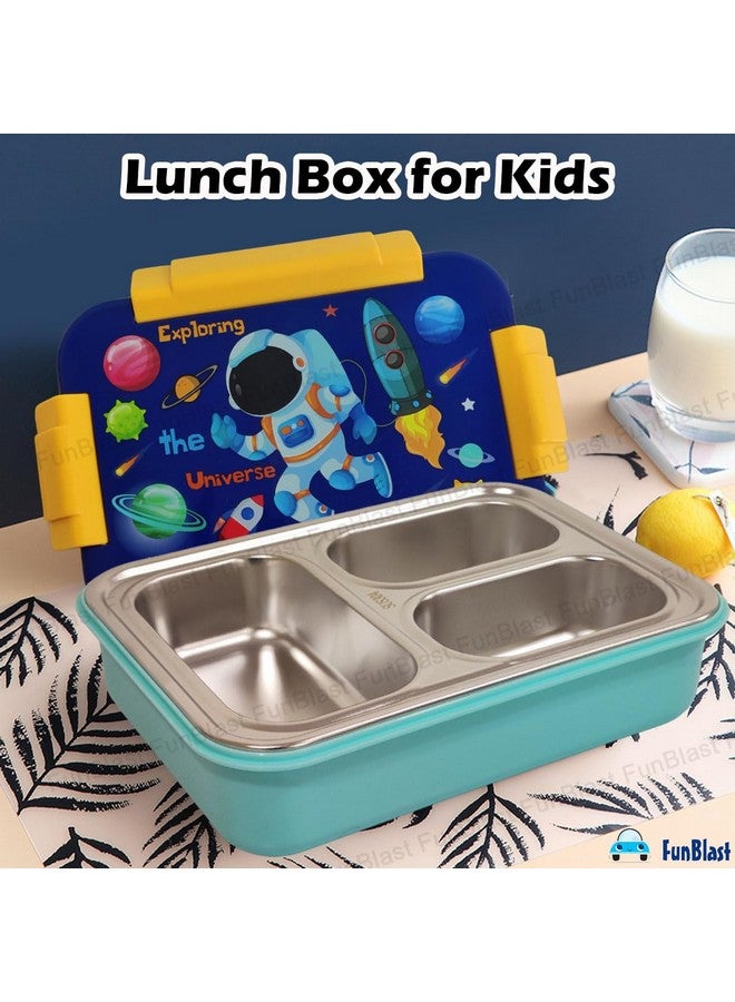 FunBlast FunBlast Lunch Box for Kids - Stainless Steel Lunch Box, Tiffin Box for Kids, Insulated Bento Lunch Box, Lunch Box with Spoon & Chopstick, 3 Compartment Lunch Box, School Lunch Box - 710ML (Space)  - Image 4