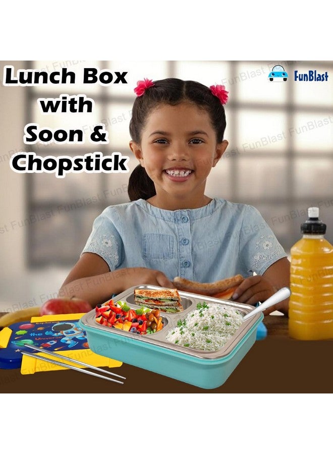 FunBlast FunBlast Lunch Box for Kids - Stainless Steel Lunch Box, Tiffin Box for Kids, Insulated Bento Lunch Box, Lunch Box with Spoon & Chopstick, 3 Compartment Lunch Box, School Lunch Box - 710ML (Space)  - Image 3