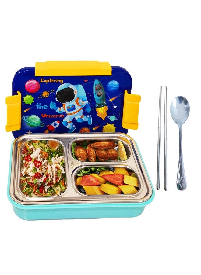 FunBlast FunBlast Lunch Box for Kids - Stainless Steel Lunch Box, Tiffin Box for Kids, Insulated Bento Lunch Box, Lunch Box with Spoon & Chopstick, 3 Compartment Lunch Box, School Lunch Box - 710ML (Space)  - Image 1
