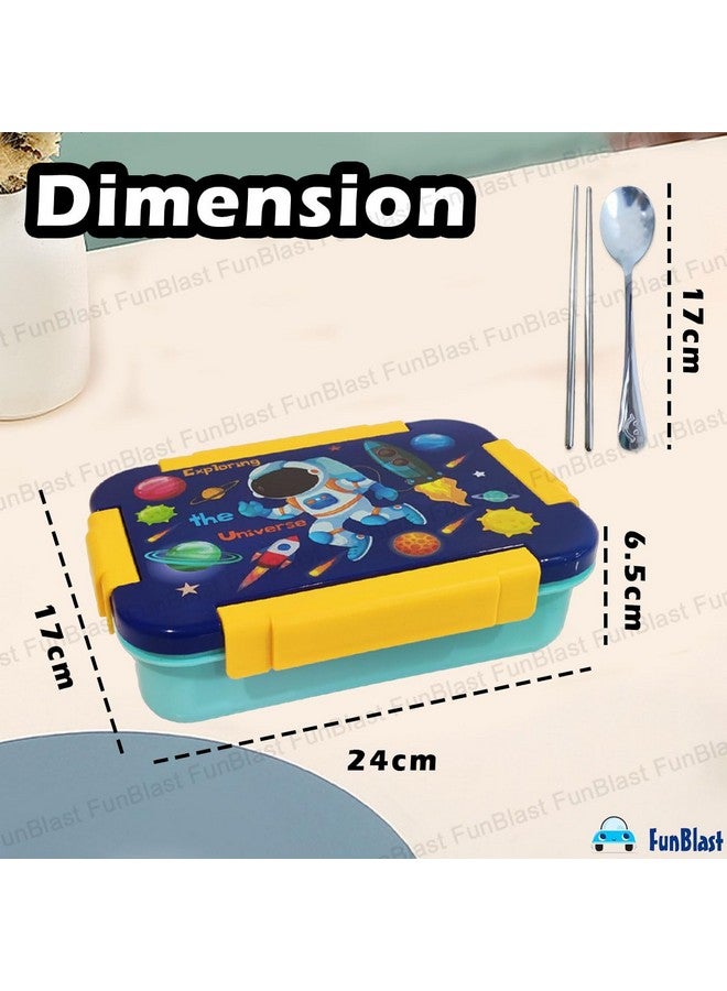 FunBlast FunBlast Lunch Box for Kids - Stainless Steel Lunch Box, Tiffin Box for Kids, Insulated Bento Lunch Box, Lunch Box with Spoon & Chopstick, 3 Compartment Lunch Box, School Lunch Box - 710ML (Space)  - Image 2