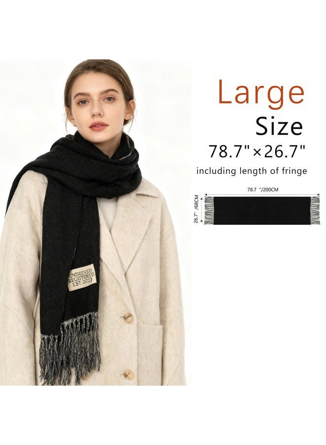XuoAz Winter Scarf for Women Pashmina Shawl Wraps for Evening Dress Fall Winter Warm Large Blanket Scarves, Black & Beige, M - Image 2