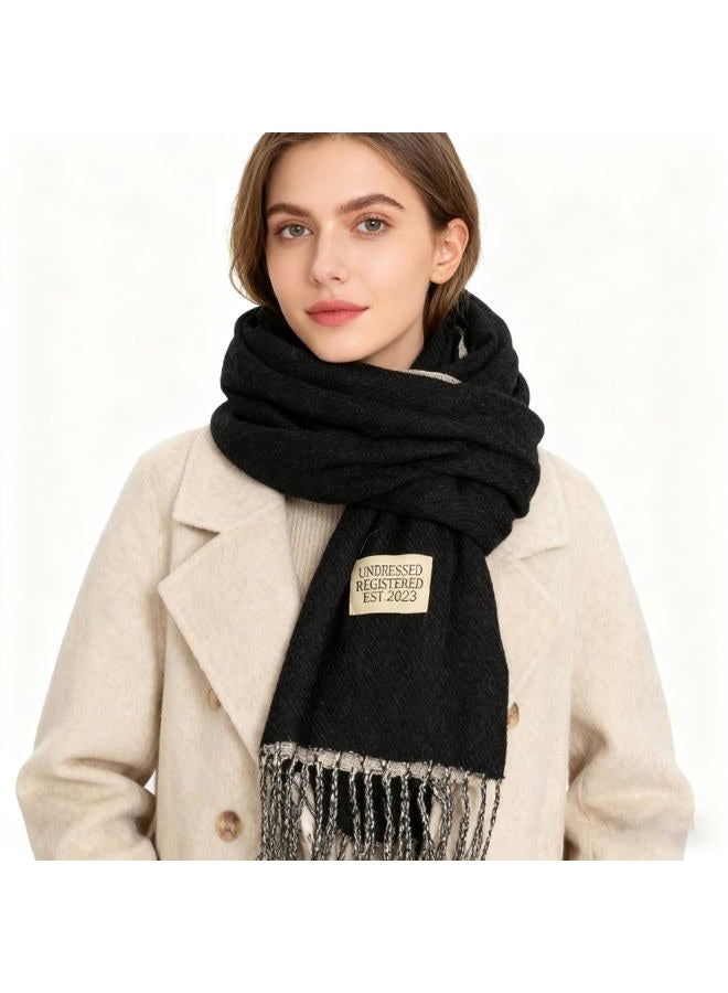 XuoAz Winter Scarf for Women Pashmina Shawl Wraps for Evening Dress Fall Winter Warm Large Blanket Scarves, Black & Beige, M - Image 5
