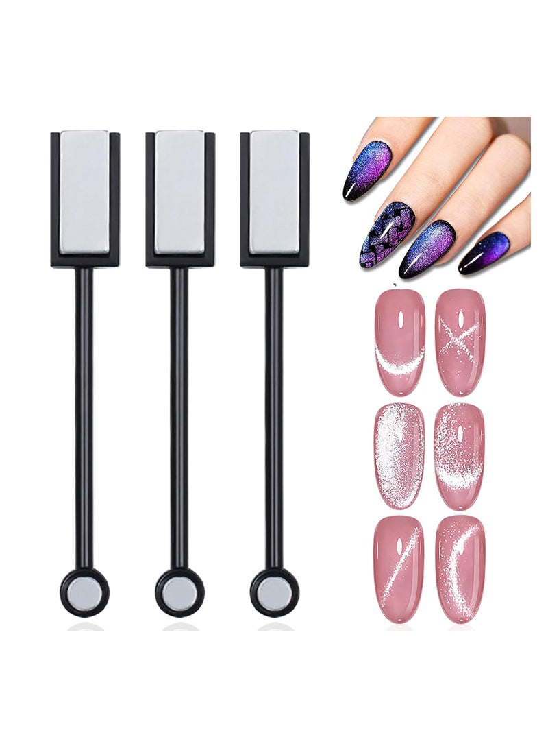 3 PCS Nail Magnet Stick Cat Eye Magnet Tool Double-Headed Nail Art Magnet Stick Set Magnet Wand Strong Magnet Stick for Home DIY, Salon, Studio or Home - Image 1