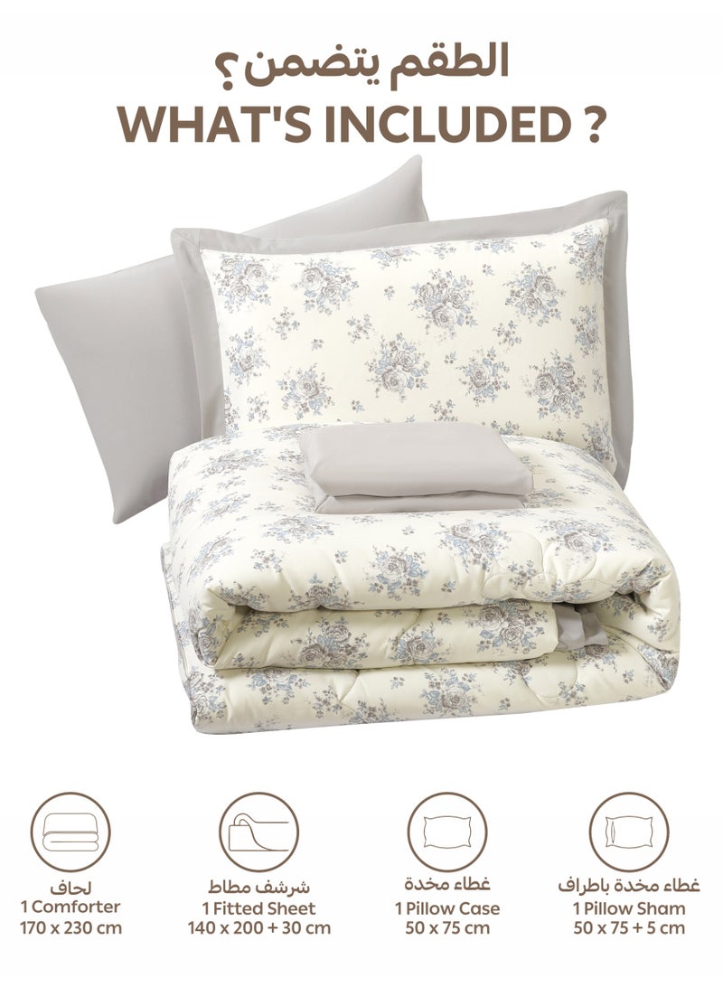 Doona Bedding Comforter Set, Fits 140x200 cm Single Size Bed – 4 Pcs Reversible Printed Design – 350 GSM All-Season Comforter – Premium Brushed Microfiber - Image 3