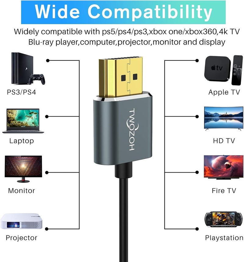 توزوه كابل HDMI مرن ونحيف من بطول 1 متر، عبوة من 2 قطعة، كابل HDMI فائق النحافة يدعم السرعة العالية 4K@60Hz 18gbps 2160P/1080P - Image 4
