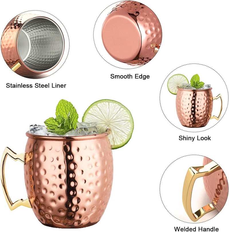 LIVEHITOP Moscow Mule Copper Mugs Set of 2, Copper Cups 19.5 Oz Cocktail Kit with Straw Coaster for Wine, Beer, Cold Drink, Bar, Party, Gifts - Image 2