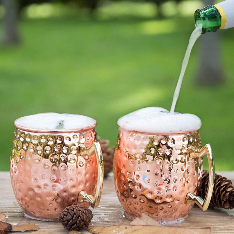 LIVEHITOP Moscow Mule Copper Mugs Set of 2, Copper Cups 19.5 Oz Cocktail Kit with Straw Coaster for Wine, Beer, Cold Drink, Bar, Party, Gifts - Image 4