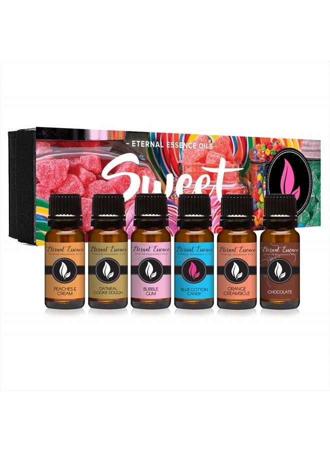 Eternal Essence Oils - Sweet Gift Set of 6 Premium Grade Fragrance Oils - Bubble Gum, Orange Creamsicle, Peaches & Cream, Blue Cotton Candy, Oatmeal Cookie Dough, Chocolate - 10Ml - Scented Oils - Image 1