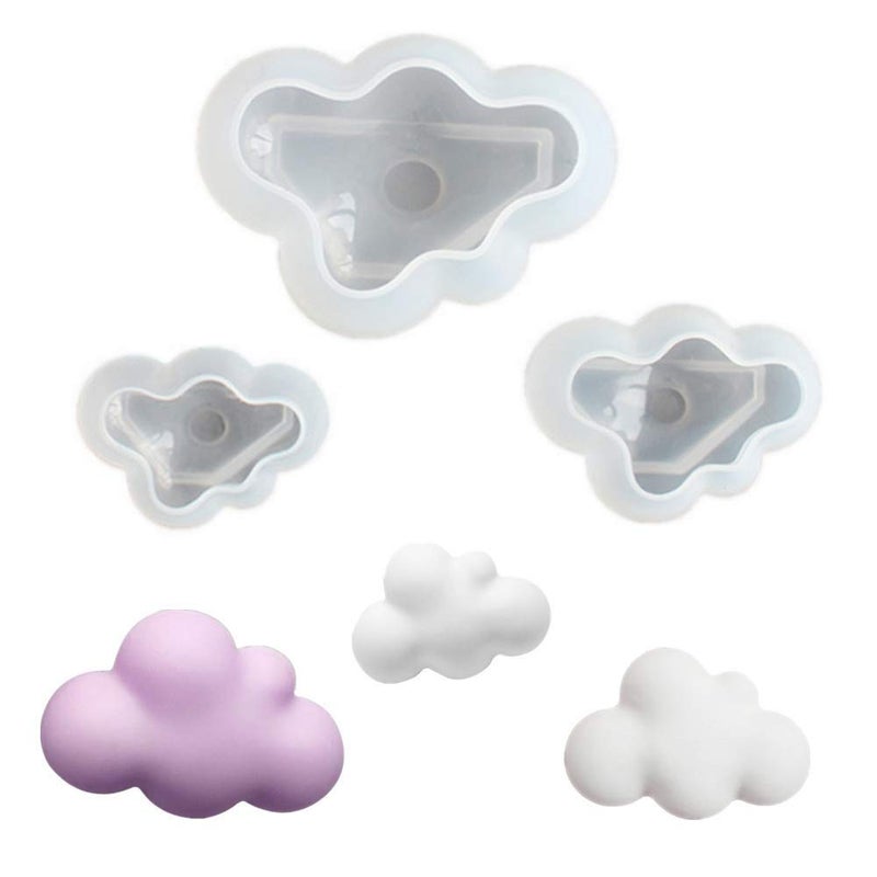 HiParty 3PcsSet 3D Cloud Shape Chocolate Silicone Mold Mousse Fondant Ice Cube Mould Pudding Candy Soap Candle Crystal Epoxy Resin Molds Baking Cake Decoration Tool