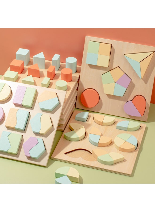 أحجية الصور المقطوعة بأشكال هندسية، مكعبات بناء على شكل خشبي، ألعاب تعليمية للأطفال من مونتيسوري للتعليم المبكر - اللون: نمط 6 - Image 2