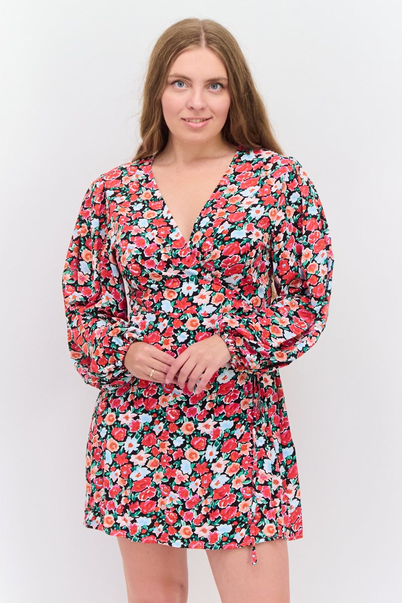 GLAMOROUS Women Floral Printed Wrap Dress, Pink Combo - Image 1