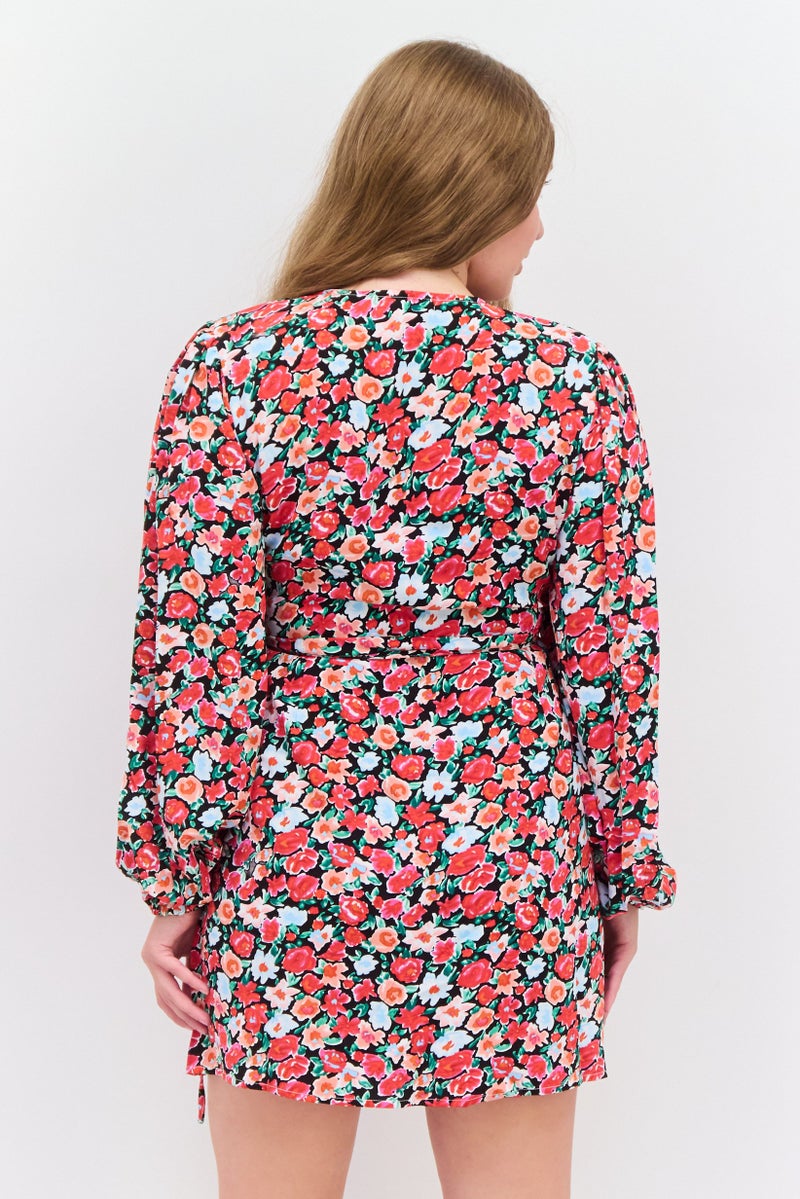 GLAMOROUS Women Floral Printed Wrap Dress, Pink Combo - Image 3