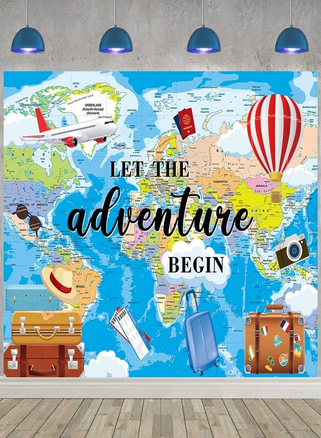BUTEN Adventure Awaits Backdrop Travel Theme Photography Backdrop Let The Adventure Begin Banner World Map Graduation Travel Birthday Baby Shower Party Decorations Background (7X5FT(82x59inch)) - Image 1