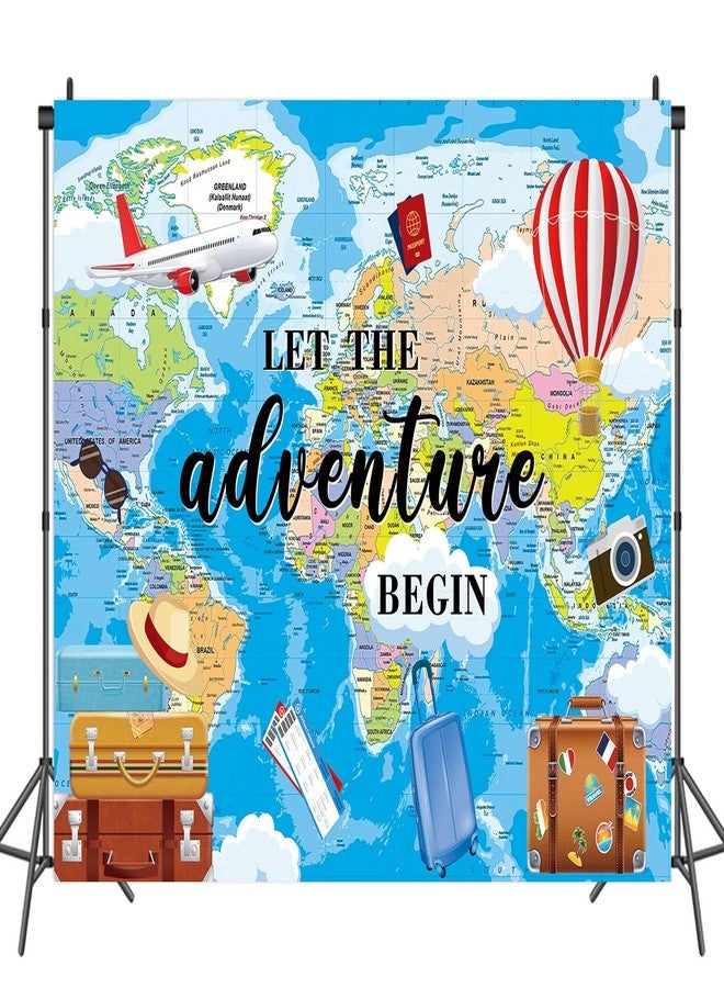 BUTEN Adventure Awaits Backdrop Travel Theme Photography Backdrop Let The Adventure Begin Banner World Map Graduation Travel Birthday Baby Shower Party Decorations Background (7X5FT(82x59inch)) - Image 2