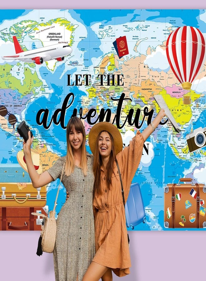 BUTEN Adventure Awaits Backdrop Travel Theme Photography Backdrop Let The Adventure Begin Banner World Map Graduation Travel Birthday Baby Shower Party Decorations Background (7X5FT(82x59inch)) - Image 3