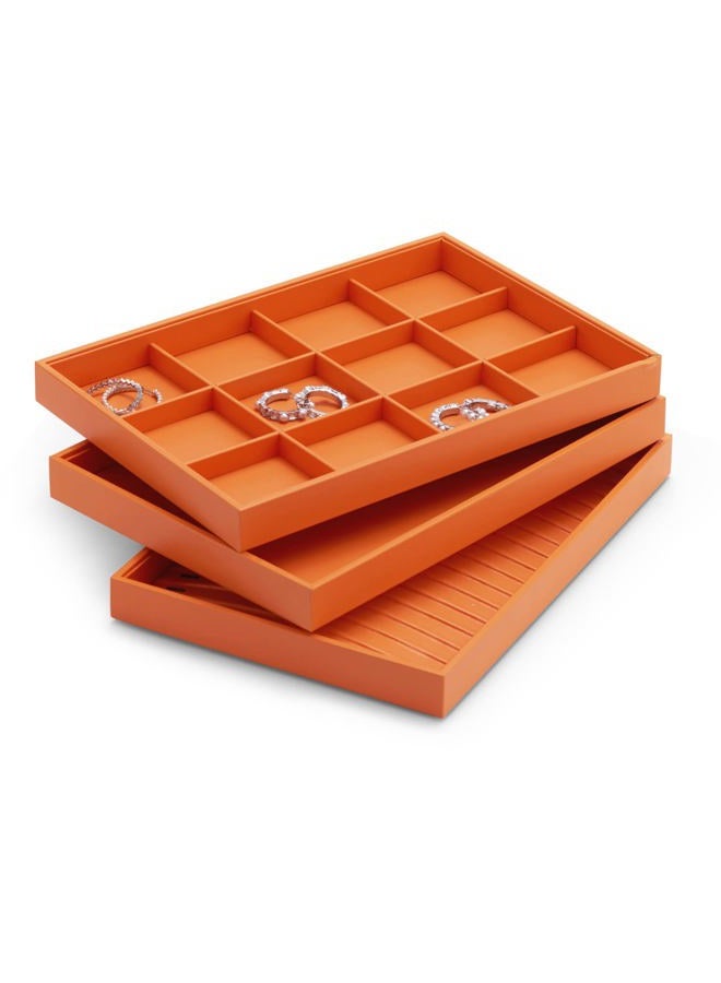 Oirlv Luxury Leather Jewelry Tray Orange Stackable Jewelry Drawer Organizer Trays Bracelets Bangles Watches Storage - Image 4