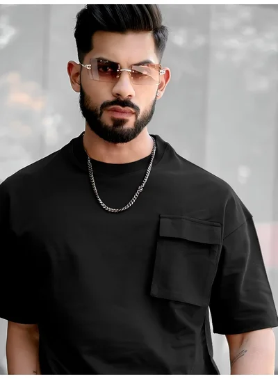 Maniac Mens Solid Polo Neck 3/4th Sleeve Black Cotton T-Shirt