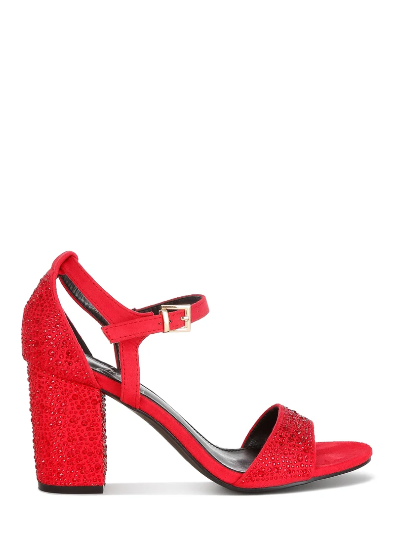 London Rag Rhinestones Embellished Sandals in Red