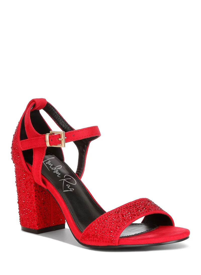 London Rag Rhinestones Embellished Sandals in Red