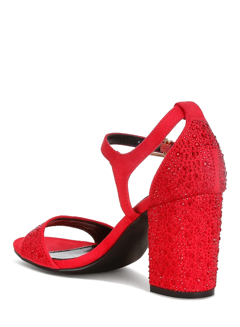 London Rag Rhinestones Embellished Sandals in Red