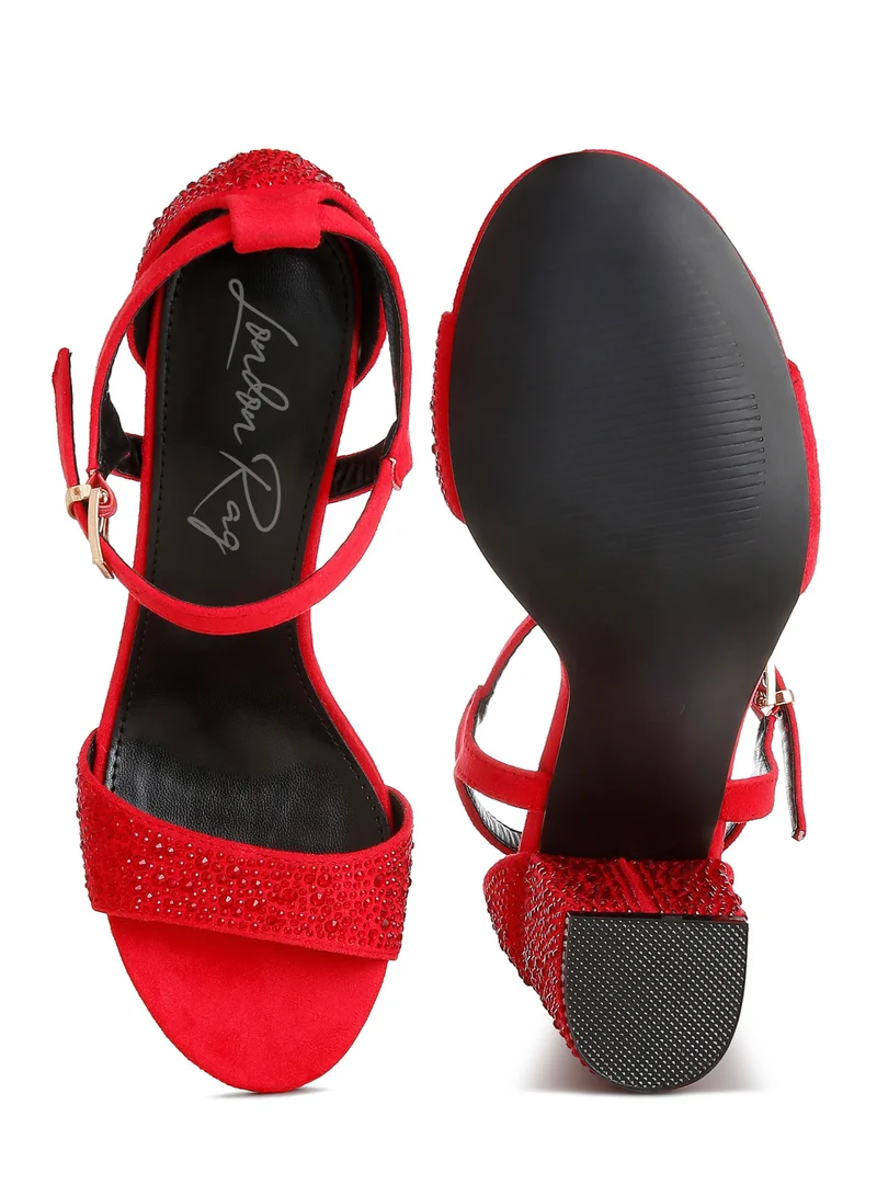 London Rag Rhinestones Embellished Sandals in Red