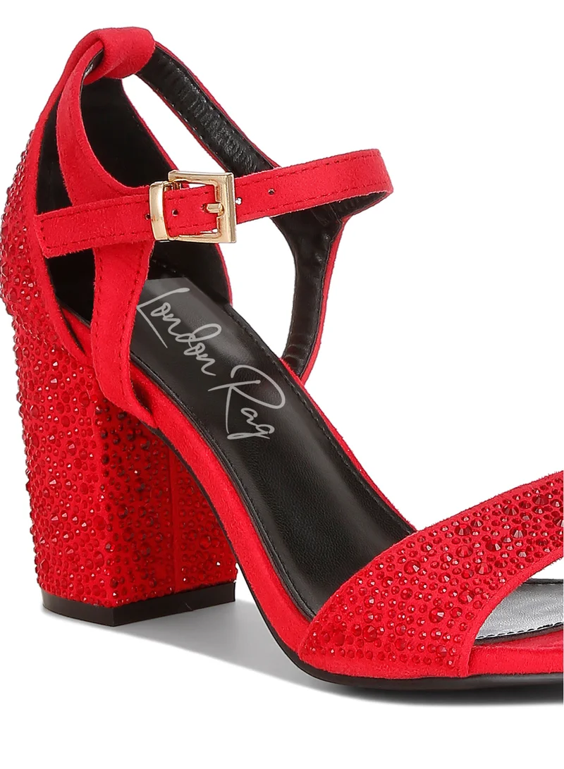 London Rag Rhinestones Embellished Sandals in Red