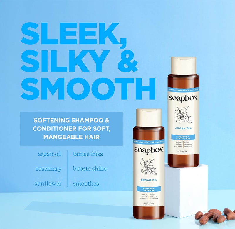 Soapbox Argan Shampoo & Conditioner Set, Volumizing, Vegan, Color Safe, Harsh Sulfate & Silicone Free, 16oz each (Pack of 2) - Image 2