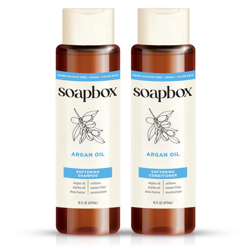 Soapbox Argan Shampoo & Conditioner Set, Volumizing, Vegan, Color Safe, Harsh Sulfate & Silicone Free, 16oz each (Pack of 2) - Image 1
