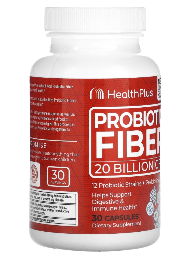 Health Plus Probiotic Fiber 20 Billion CFU 30 Capsules - Image 2