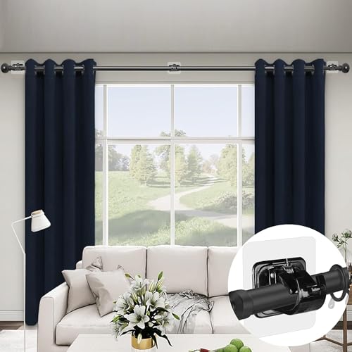 QXORE Plastic No Drill Curtain Rod Brackets - Self Adhesive Holder Hooks, Nail Free Adjustable Hangers for Bathroom, Kitchen, Home & Hotel - Black - Image 4