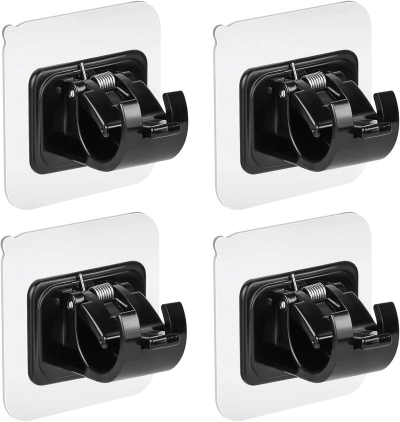 QXORE Plastic No Drill Curtain Rod Brackets - Self Adhesive Holder Hooks, Nail Free Adjustable Hangers for Bathroom, Kitchen, Home & Hotel - Black - Image 2