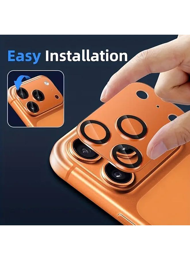 2Pcs Orange Camera Lens Protector For iPhone 17 Pro Max Metal Ring Tempered Glass Anti Scratch - Image 3