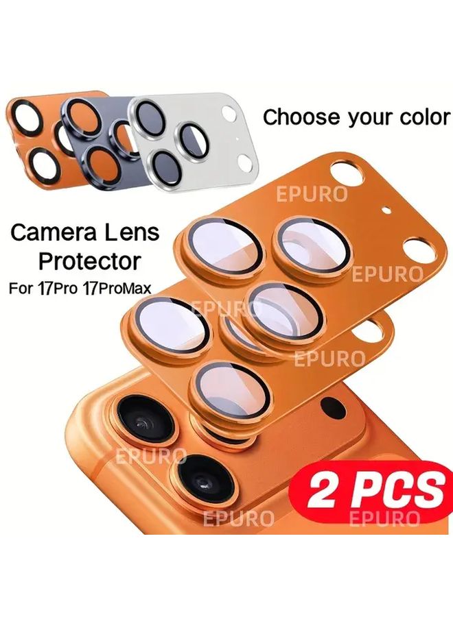 2Pcs Orange Camera Lens Protector For iPhone 17 Pro Max Metal Ring Tempered Glass Anti Scratch - Image 1