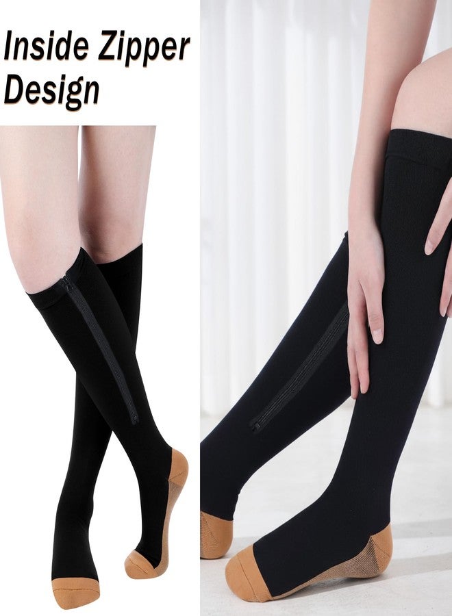 Tarpop 4 Pair Zipper Compression Socks Closed Toe 20-30 Mmhg Calf Knee High Compression Stocking for Men Women Swelling Edema (Large / X-Large,Yin-yang Pattern) - Image 2