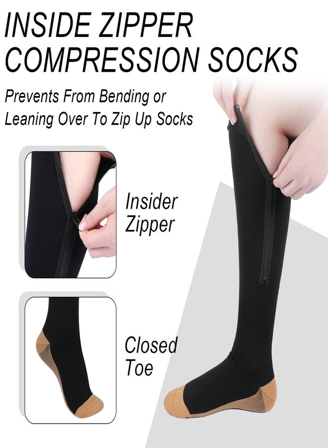 Tarpop 4 Pair Zipper Compression Socks Closed Toe 20-30 Mmhg Calf Knee High Compression Stocking for Men Women Swelling Edema (Large / X-Large,Yin-yang Pattern) - Image 5
