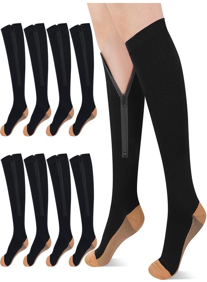 Tarpop 4 Pair Zipper Compression Socks Closed Toe 20-30 Mmhg Calf Knee High Compression Stocking for Men Women Swelling Edema (Large / X-Large,Yin-yang Pattern) - Image 1