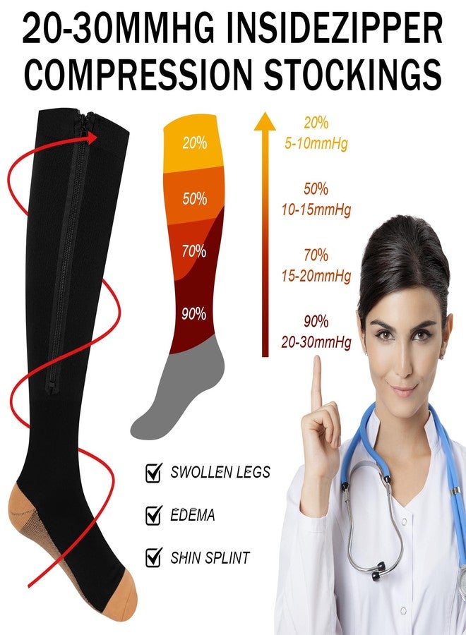 Tarpop 4 Pair Zipper Compression Socks Closed Toe 20-30 Mmhg Calf Knee High Compression Stocking for Men Women Swelling Edema (Large / X-Large,Yin-yang Pattern) - Image 3