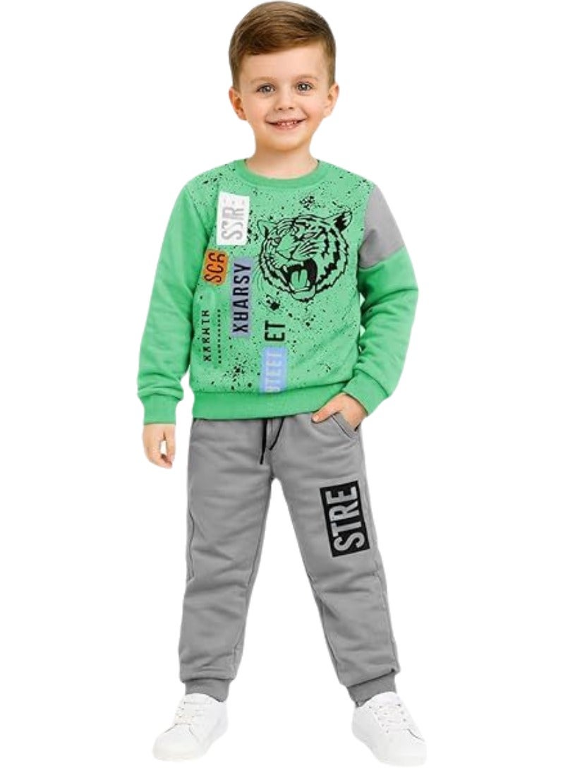 طقم ملابس شتوية للأولاد الرضع مكون من قطعتين (تيشيرت + بنطال) - Image 1